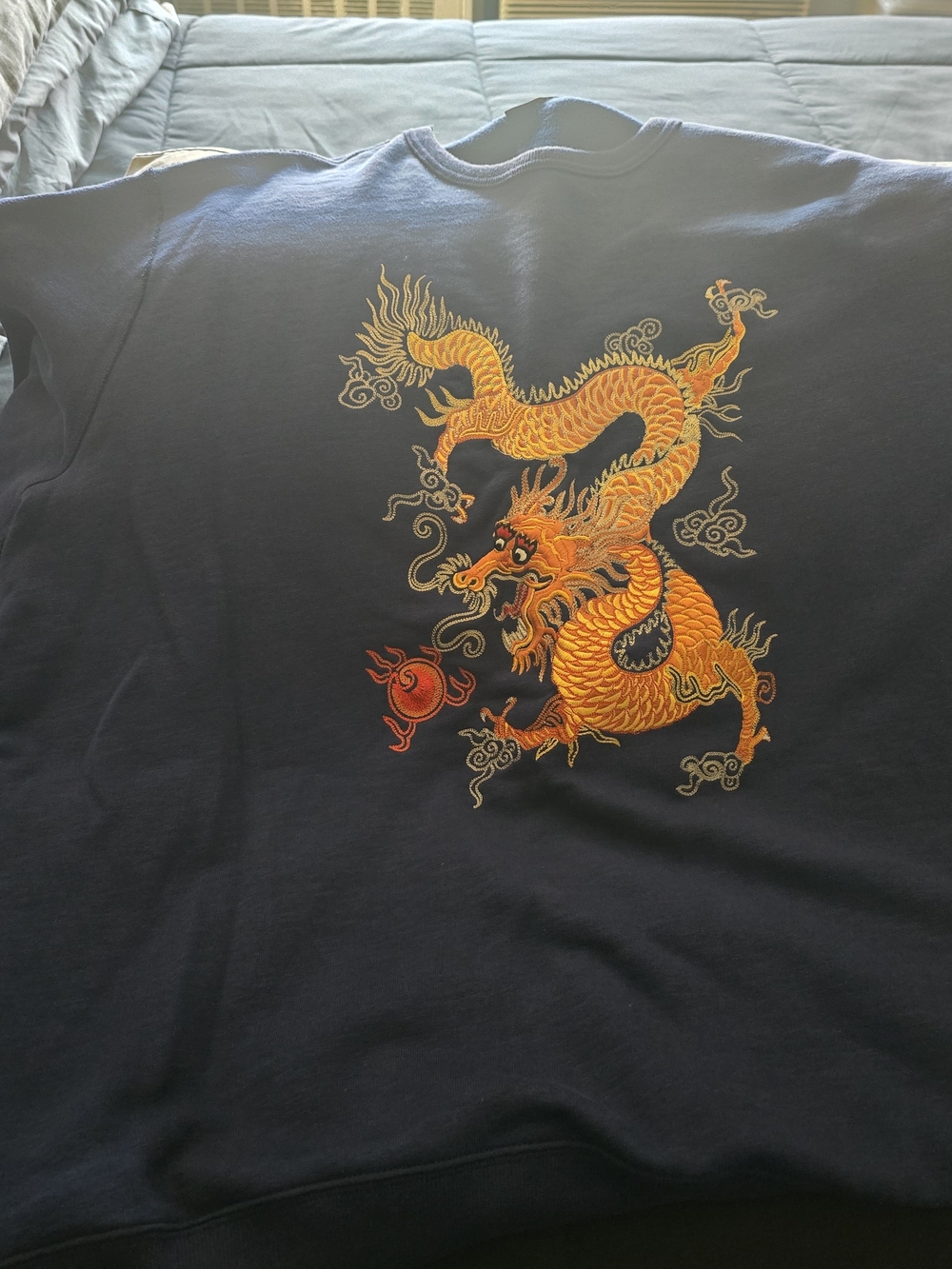 Polo by Ralph Lauren Navy Crewneck Sweatshirt with Orange Dragon Embroidery